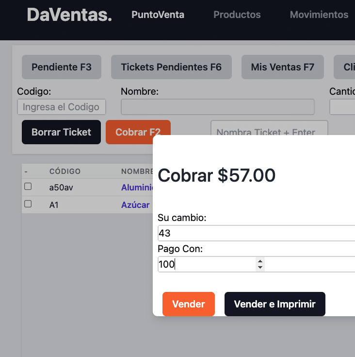 Cuando ya terminas con tu ticket, de esta manera puedes cobrar