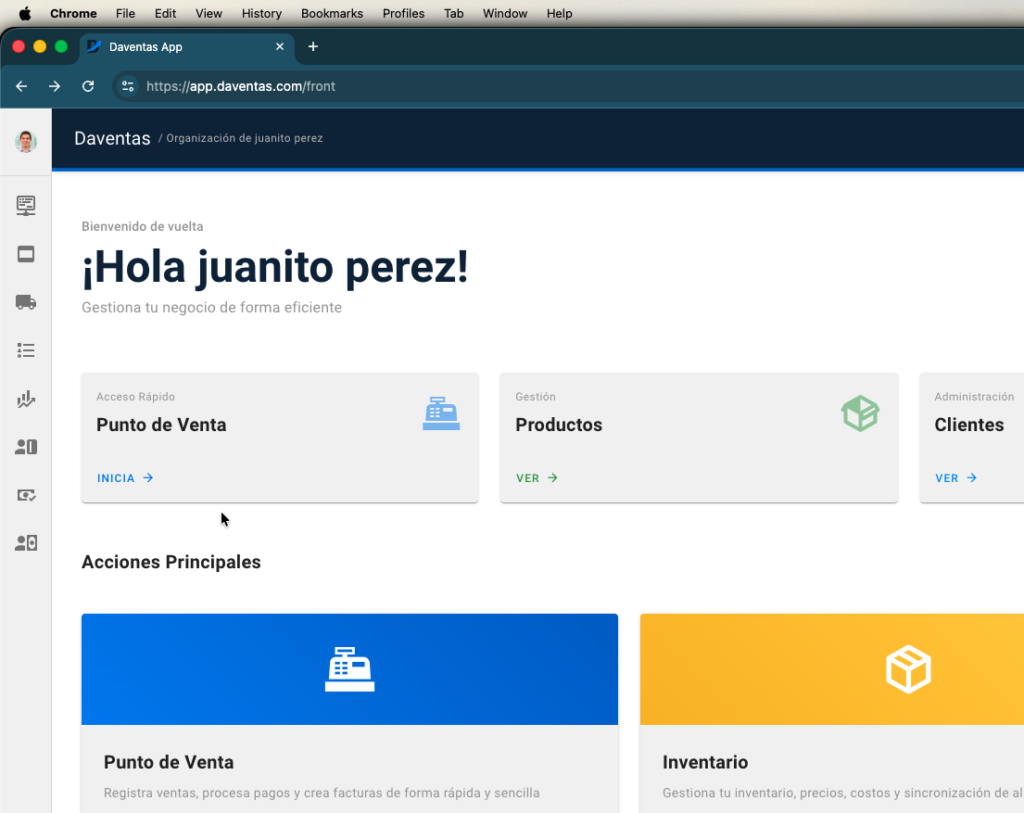Screenshot de interfaz de daventas para gestion de creditos